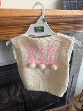 Vintage Handmade Hand Knitted Crochet Infant Sweater Vest Easter